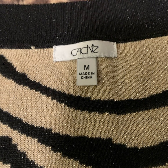 Cache black metallic gold animal print scoop neck short sleeve stretchy … - Picture 6 of 8